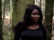 Preview 2 of Beautiful sexy busty black girl gets fucked doggy style in the woods