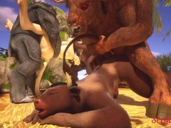 Wild sex between furries with big cocks so that they cum very hard