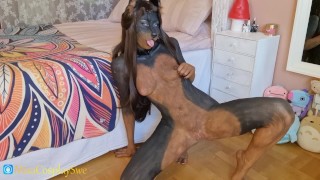Puppy play - Doberman bodypaint - Dildo riding and BJ - MisaCosplaySwe