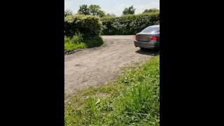Naked driving on a hot sunny Sunday afternoon and a deserted farmyard means a FULLY LOADED CUMSHOT!