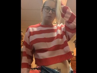 Titty Play in new Striped Sweater Croptop