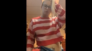 titty play in new striped sweater croptop