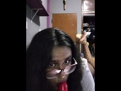 Chubby Trans girl playing with dildo