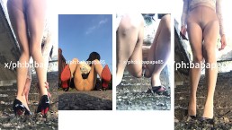 femminuccia in bianco cavo top pipì in riva al fiume