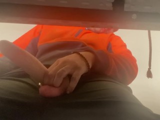 Under the Desk Jerk off and Cumming on the Office Floor