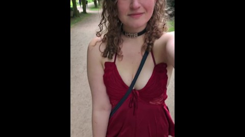 Cute slutty fairy makes your wish come true by flashing her boobs and pussy in a public park