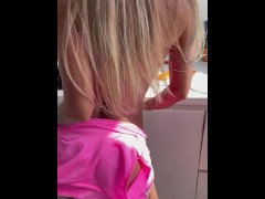Luscious Monika Fox In Pink Bodysuit Undresses In Kitchen