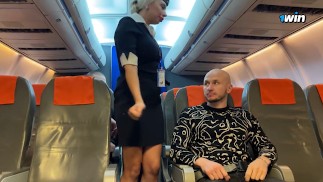 Rowdy passengers fucked the flight attendant in all holes in the plane cabin