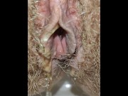 Preview 4 of Big Hairy Mommy's Pussy Peeing and little Farting Closeup