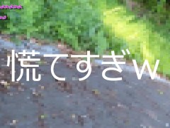 下着姿で露出しながら野外でフェラ