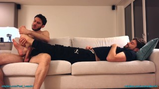 Massaging my friend’s feet and jerking off together