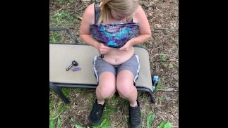 Metal chick flashes perky tits for beads at festival