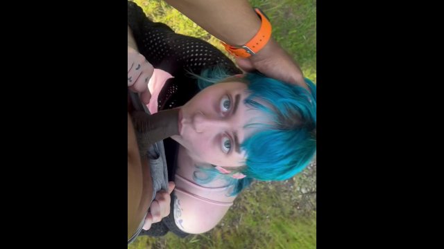 Femboy deepthroats on public trail