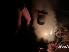 milf pisses standing in a bonfire