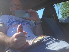 Stroking / jacking / jerking  my cock to porn in a public car park