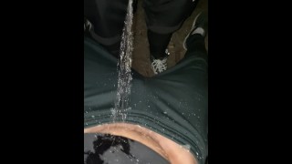 Pissed on with clothes outdoor