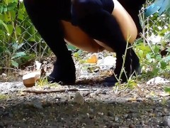 Long Piss Desperation In Public Parking Area