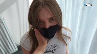 Russian babe plays with her cute face on camera and takes my cock up to the balls💦