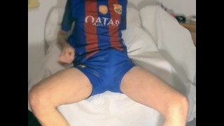 Skinny football player fucks the cum out of himself