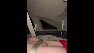 Cum shot in back of car while bouncing on seatbelt