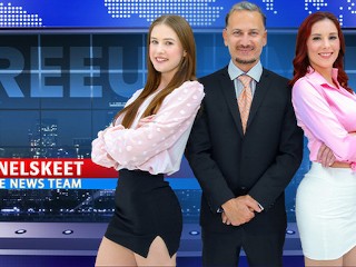 ChannelSkeet Breaking News - Male News Anchor FreeUse Bangs his Redhead Colleague & 18yo Protester