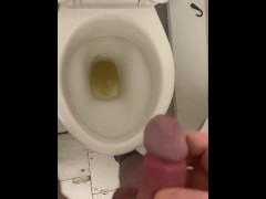 Chubby Degen Strokes His Cock 'Till He Busts While Taking a Piss