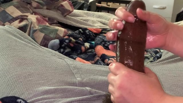 Netflix & chill stroking huge cock