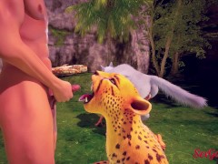 Furry orgy with interracial swingers, they fuck and squirt in Wild Life sex