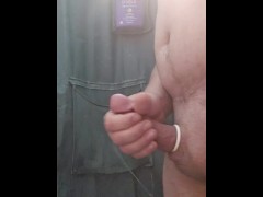 Rubbing out a load in the shower.