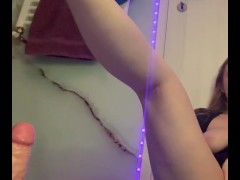 Ride to the big dildo. Two dildo fucking tight pussy