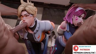 Dva With Tracer Do Hard Gangbang Blowjob And Getting Cum in Mouth | Exclusive Overwatch Hentai 4k