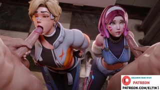 Dva With Tracer Do Hard Gangbang Blowjob And Getting Cum in Mouth | Exclusive Overwatch Hentai 4k