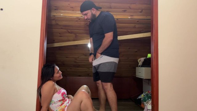 Stepmother goes up to the room and sucks her stepson's cock