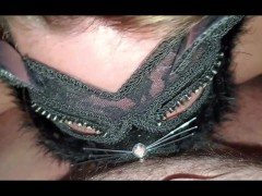 Hot MILF Pussy Cat in Leather Bondage Corset Blows Hard Cock, Pinches Nipples