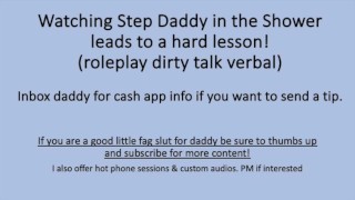Betrapt stiefvader in de douche leidt tot harde les (verbale Dirty Talk)