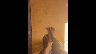 Bare feet before yoga work out