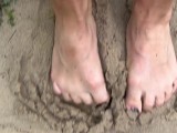 Horny hiker shows off her dirty feet