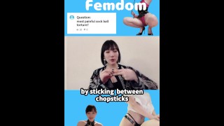 Chiedi al femdom Il femdom asiatico usa chopstics per la CBT
