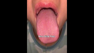 Tongue Spit Fetish! Naughty Girl on StarCase. Mouth Fetish.