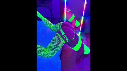 Dirty little sissy rave slut twink twerks in lingerie with blacklights. Gay neon cumslut.