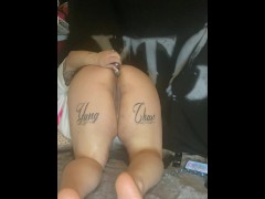 White girl removes butt plug