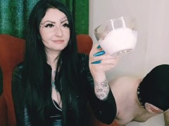 Sweet spitting ice cream for my slave. Food fetish. So tasty!