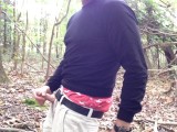 Public wanking in the woods. Sagging in my AE Boxers.  I jerk-off and cum in the woods.