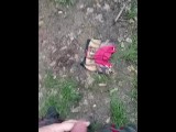 Pissing and cumming on a pair of underwear in the woods