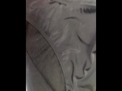 Black Bikini underwear cover in cum in the hotel bathroom