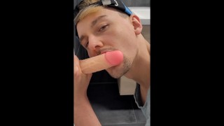 18 year twink sucks cock, cums and lick cum from dick