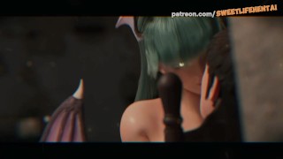 Morrigan From Street Fighter Receives Divine Cream On Her Tight Pussy!