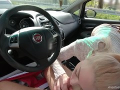 Public blowjob in the car and he came on my face