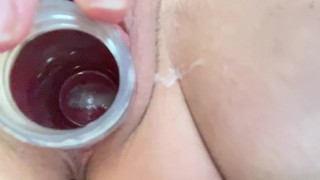 Putting huge clear container in my pussy!