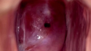 Primo piano della cervice usando lo speculum - vedere dentro la sua figa